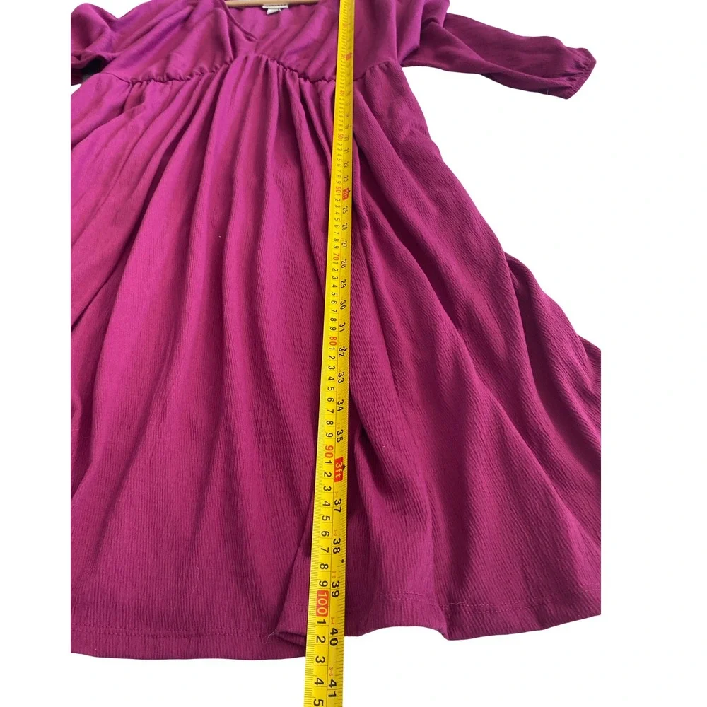 Ava & Viv Womens XXL Magenta Pink V-Neck Empire Waist 3/4 Sleeve Textured Dress - Picture 6 of 9